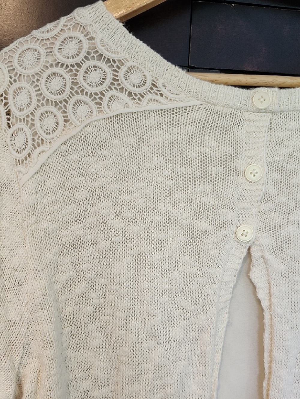 Lucky Brand Cream Layered Crochet Knit Sweater Top - Picture 5 of 8